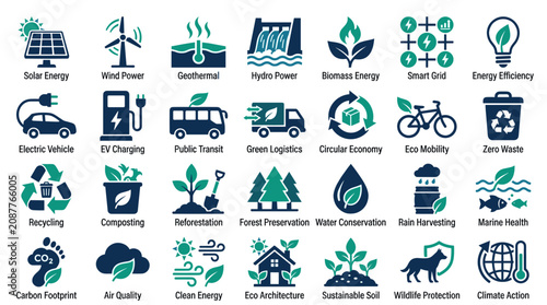 Canvastavla Ecological renewable resource and conservation icon collection.