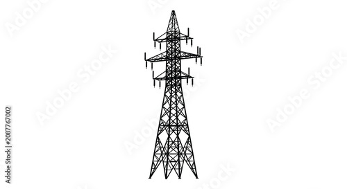 Electrical transmission tower depicted as a black silhouette against a white background silhouette power grid energy utility infrastructure