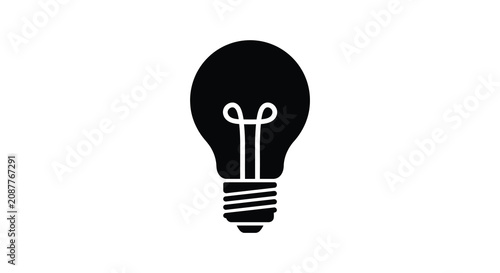Cuadro en lienzo A black silhouette of an incandescent light bulb with a screw base on a white ba