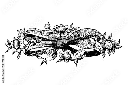 Φωτογραφία 18th-century brooch with entwined ribbons and blooming flowers, old vintage illustration, 1897