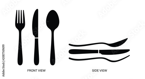 Foto Fork knife and spoon set in black silhouette against a white background silhouet