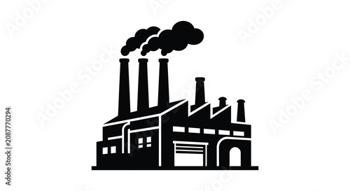 Foto Factory building with smokestacks depicted as a black silhouette against a white