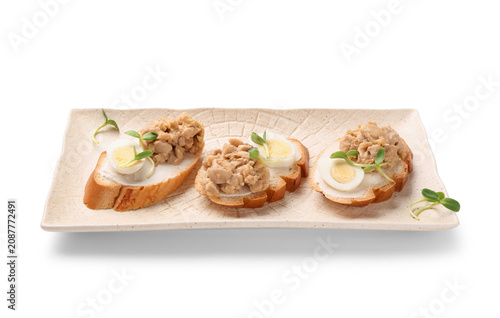 Plate of tasty sandwiches w...