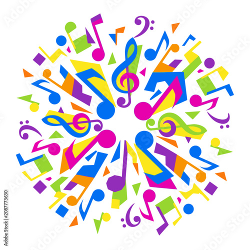  Music Notes Colorful Explosion Circle Vector 