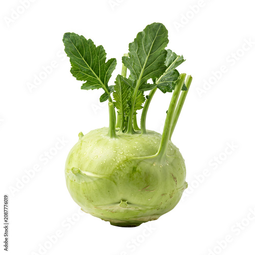 Foto Fresh green kohlrabi with leaves isolated on white background.