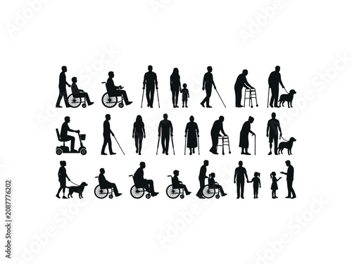 Set of silhouettes of people with disabilities