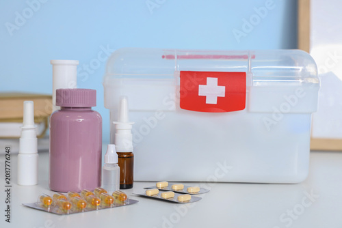 First aid kit with medicine...