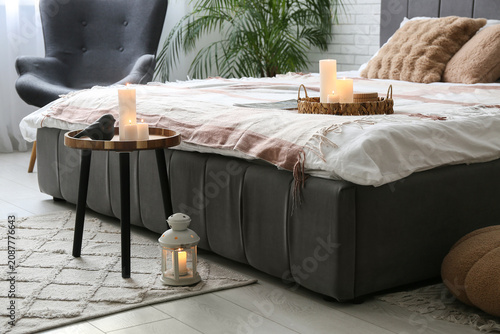 Burning candles in interior...