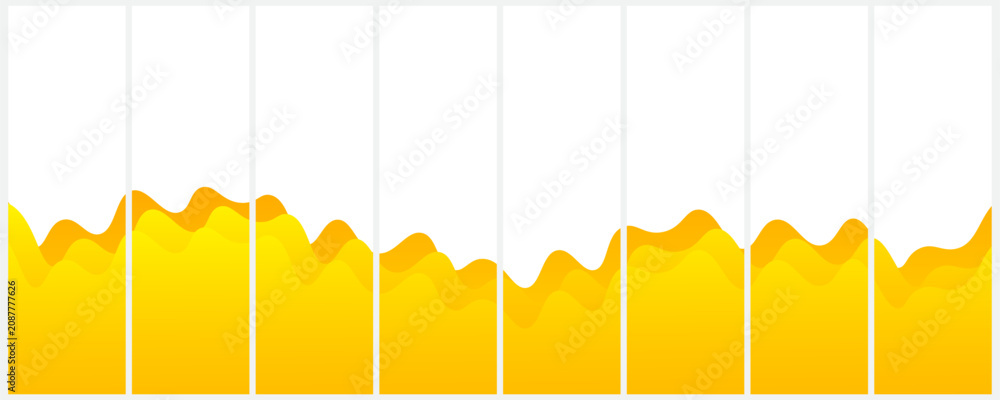 Fototapeta premium Abstract yellow fluid wave background divided by thin white vertical lines.