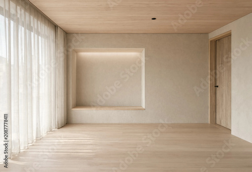 Luxury Minimalist Living Room Interior with Large Sectional Sofa, Flat Screen TV, and Floor-to-Ceiling Windows