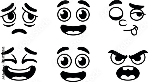 Foto Cartoon facial expressions and emoji emoticon vector icon set with sad happy ang