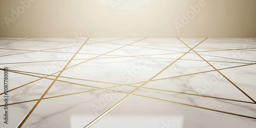 Luxurious white marble floor with gold lines and beige wall interior design element