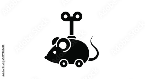 Konstfotografi Wind up mouse toy black silhouette on a white background