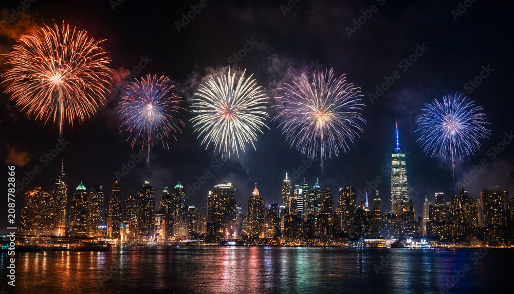 Fototapeta premium Fireworks over skyline