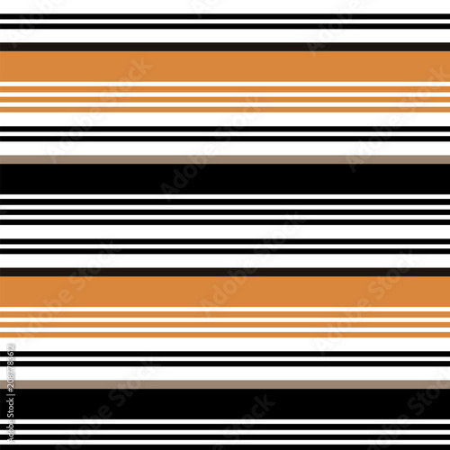 Modern seamless horizontal stripe pattern in orange, black and white.