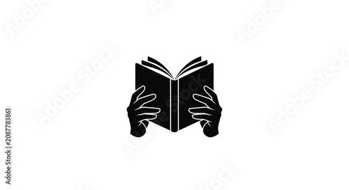 Hands holding open book black silhouette reading