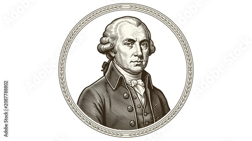 Foto Vintage engraved portrait of an 18th century gentleman inside a decorative circular frame