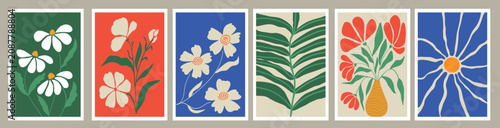 Abstract botanical posters collection, modern floral vector set