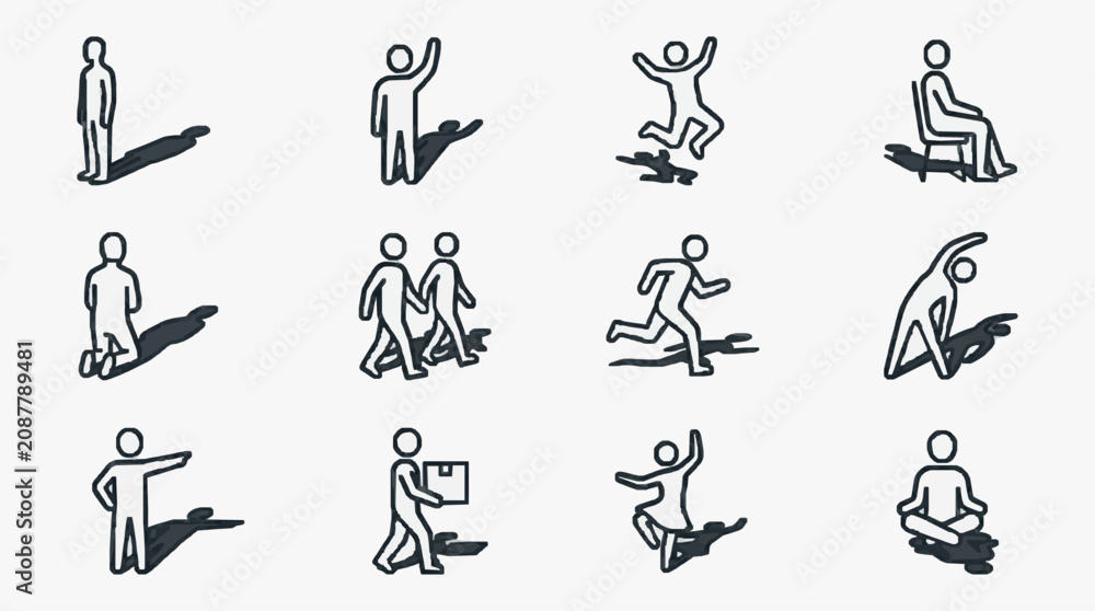 Obraz premium Sleek Black and White Line Drawing Illustrations of People Assisting Fallen Individuals in Various Scenarios