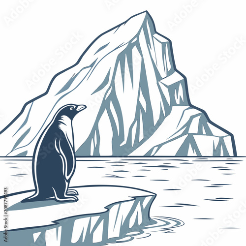 Foto A lone penguin standing on a floating ice shelf in the antarctic ocean with a ma