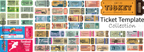Vintage Event Ticket Collection for Sports Wildlife Zoo Festival Party and Admission Pass Vector Set