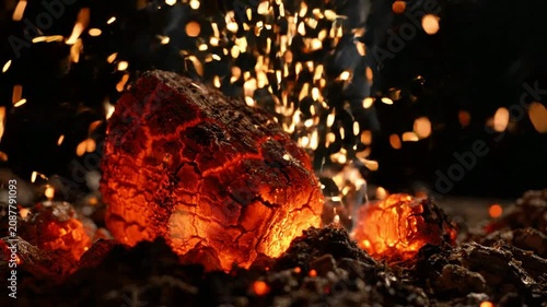 Intense Lava and Fire Sparks with Volcanic Eruption.