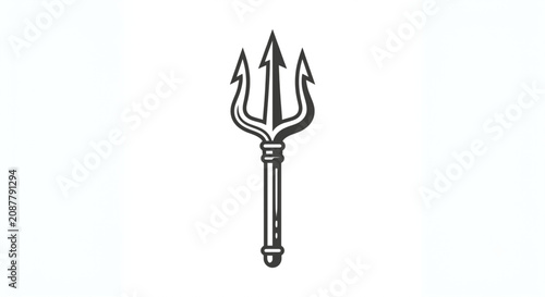Decorative black and white trident spear icon isolated on white background