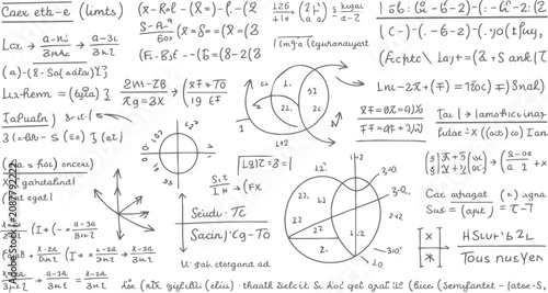 Handwritten mathematical equations formulas diagrams and graphs on white paper mathematics