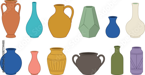 Foto Ceramic Vase Collection Featuring Modern Decorative Pots Antique Amphora Bottles