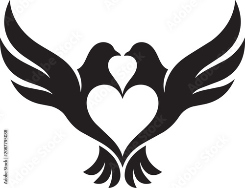 Black phoenix logo with heart wings and modern luxury branding text aura isolated on transparent background, Vector, illustration