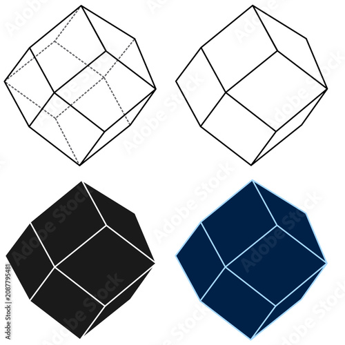 Foto Rhombic dodecahedron icon set in multiple styles, garnet mineral crystal habit v
