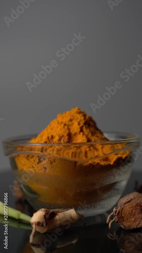 Turmeric Powder Vertical Video Featuring Organic Ground Spice, Golden Curcumin, Ayurvedic Ingredient, Healthy Superfood, and Traditional Indian Cuisine