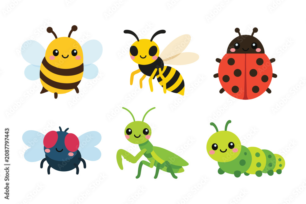 Obraz premium Cute Insect Clip Art Set, Kawaii Bug Vector Illustration Bundle