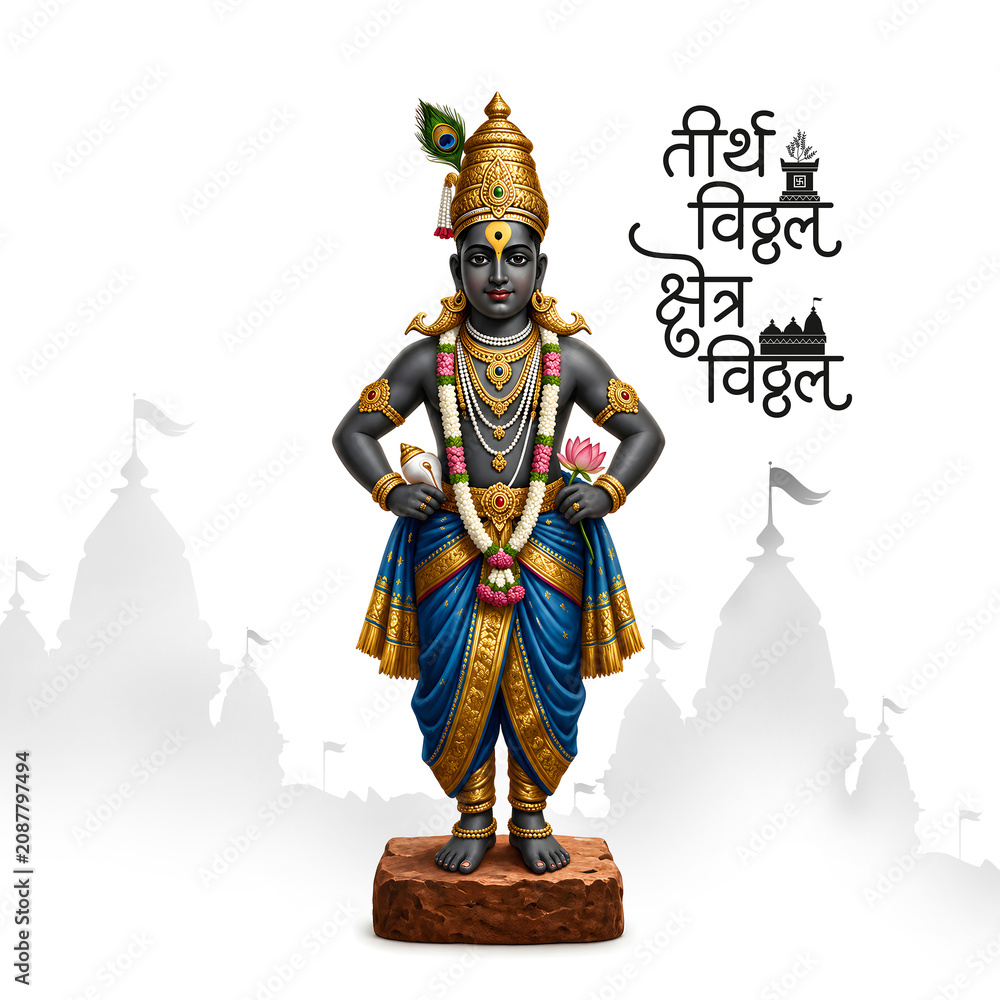 Fototapeta premium AI Generated of Ashadi Ekadashi festival of Lord Vitthal, Panduranga from Pandharpur, Maharashtra, India. Happy Ashadi Ekadashi