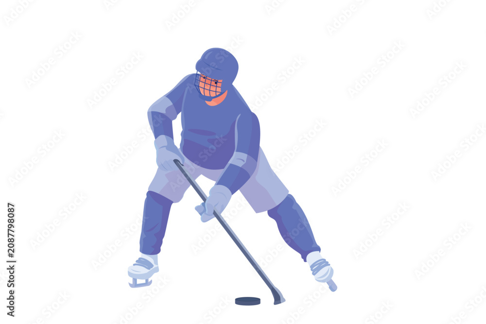 Fototapeta premium Ice hockey player skating with stick and puck athletic training