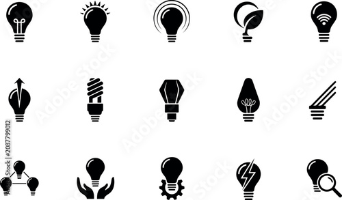 idea and creativity vector collection,Bright light bulb icon set,thinking icon set,Glowing light bulb silhouette icon set vector illustration,innovation light bulb icon.