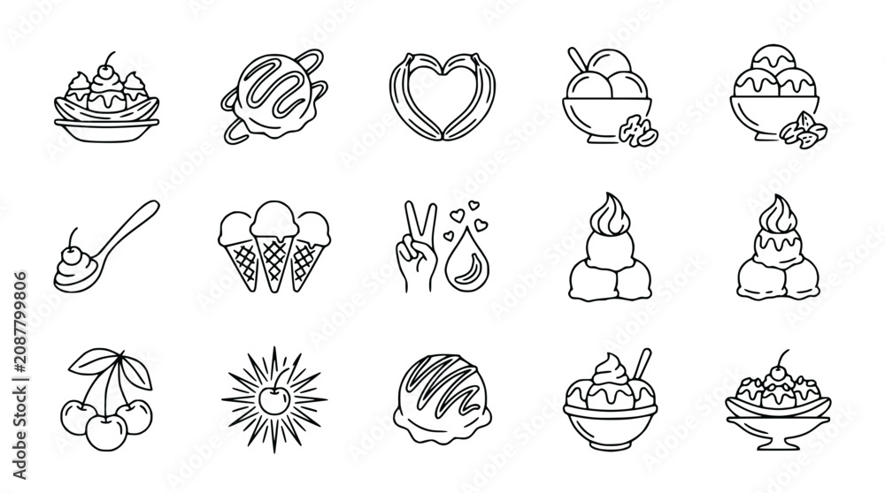 Fototapeta premium Hand-Drawn Ice Cream Icons: Desserts, Sweets, and Treats Collection