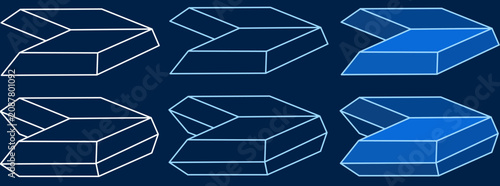 Obraz na plátně 3D neon chevron arrow vector set in blue and white, inspired by gypsum swallow-t