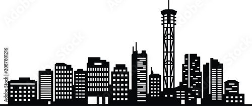 Tableau sur toile Modern city skyline silhouette with tall buildings and a prominent tower, minima