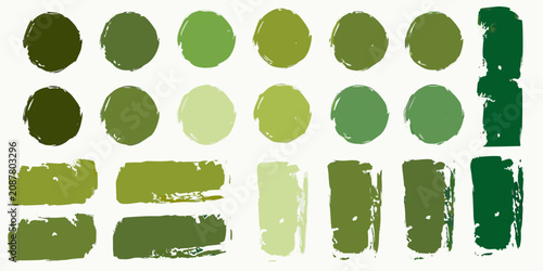 Foto Green paint swatches collection textured brushstroke shapes on white background