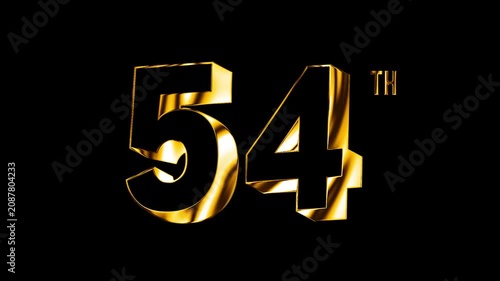 Luxury Golden Fifty Four Number Anniversary Celebration 3D Metallic Typography Isolated Design Animation