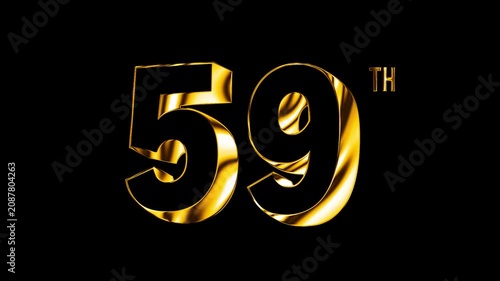 Luxury Golden Fifty Nine Number Anniversary Celebration 3D Metallic Typography Isolated Design Animation