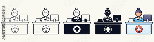 Medical Receptionist Icon Style Variants Illustration Set