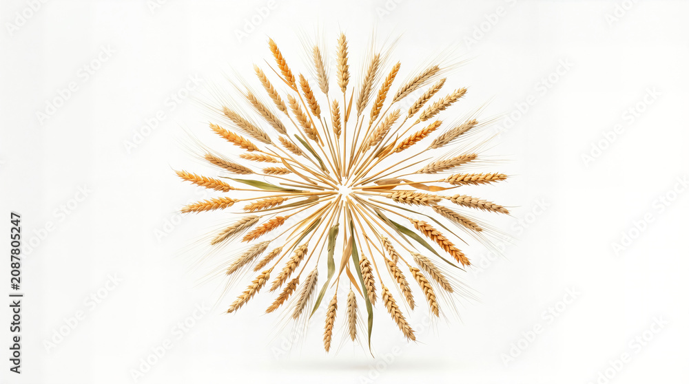 Obraz premium Wheat stalks in circular pattern on white