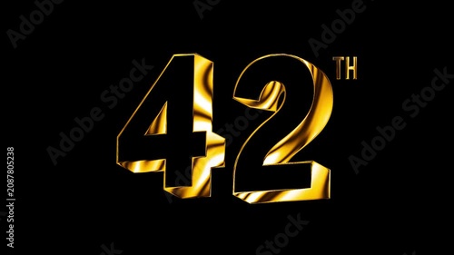 Luxury Golden Forty Two Number Anniversary Celebration 3D Metallic Typography Isolated Design Animation
