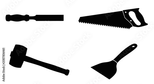 Cuadro en lienzo Manual woodworking hand tool silhouettes.