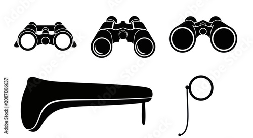 Foto Silhouettes of binoculars, monoculars, and eyewear accessories.
