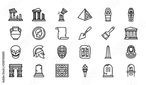 Fotografie Ancient history and archaeology line icons