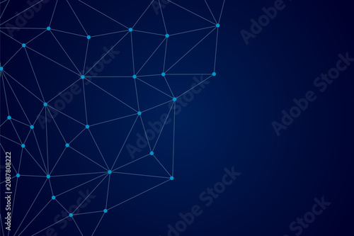 Abstract dark blue technology background with connected lines and dots forming a geometric plexus network for corporate web design
