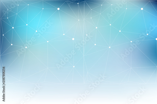 Abstract light blue digital technology background with connected white lines and dots forming a geometric plexus network for modern web
